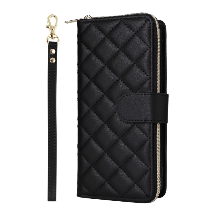 For Samsung Galaxy S25+ 5G Crossbody Rhombic Zipper Tower Buckle Leather Phone Case with Lanyard(Black) - free shipping - PMC Jewellery - Order now!