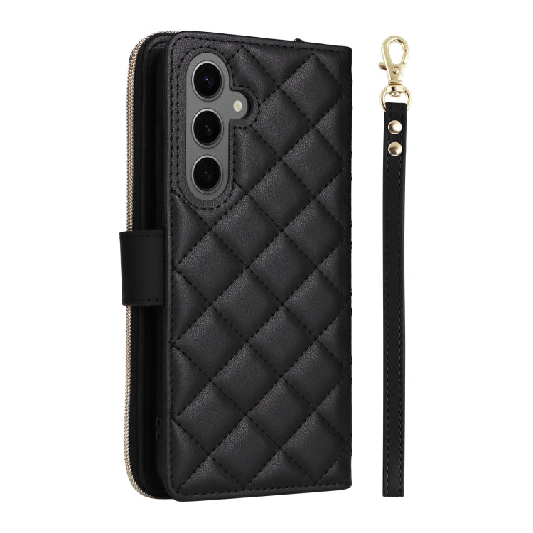 For Samsung Galaxy S25+ 5G Crossbody Rhombic Zipper Tower Buckle Leather Phone Case with Lanyard(Black) - free shipping - PMC Jewellery - Order now!