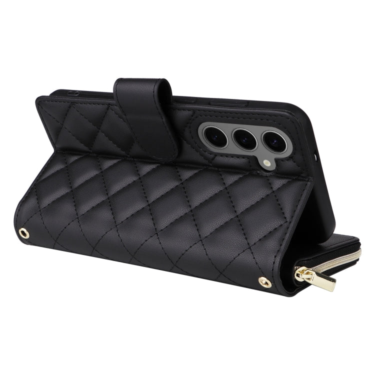 For Samsung Galaxy S25+ 5G Crossbody Rhombic Zipper Tower Buckle Leather Phone Case with Lanyard(Black) - free shipping - PMC Jewellery - Order now!