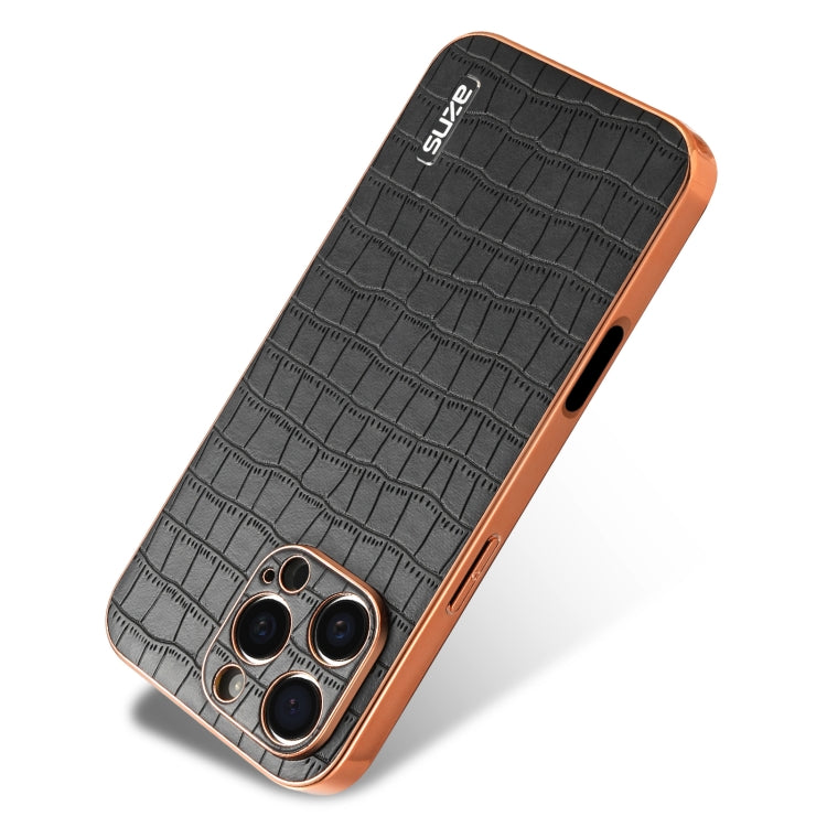 For iPhone 16 Pro Max AZNS Electroplated Frame Crocodile Texture Full Coverage Phone Case(Black) - iPhone 16 Pro Max Cases by AZNS | Online Shopping South Africa | PMC TechLife | Buy Now Pay Later Mobicred