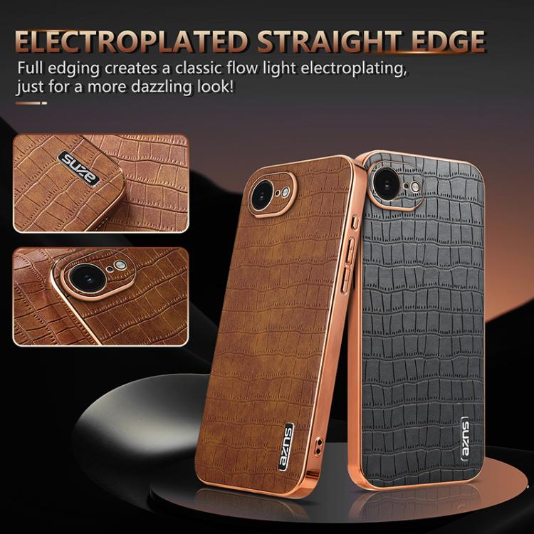 For iPhone 16e AZNS Electroplated Frame Crocodile Texture Full Coverage Phone Case(Green) - free shipping - PMc TechLife - Order now!