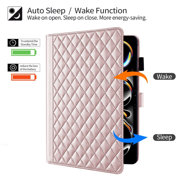 For iPad Pro 13 2024 Rhombus Lattice Leather Smart Tablet Case(Rose Gold) - iPad Pro 13 2024 Cases by PMC TechLife | Online Shopping South Africa | PMC TechLife | Buy Now Pay Later Mobicred