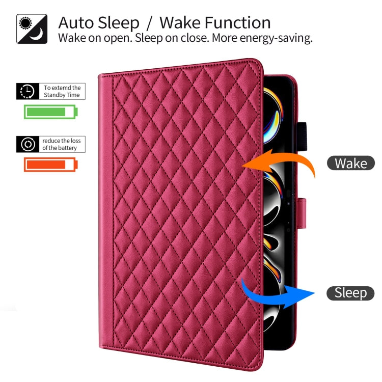 For iPad Pro 11 2024 Rhombus Lattice Leather Smart Tablet Case(Red) - free shipping - PMC TechLife - Order now!