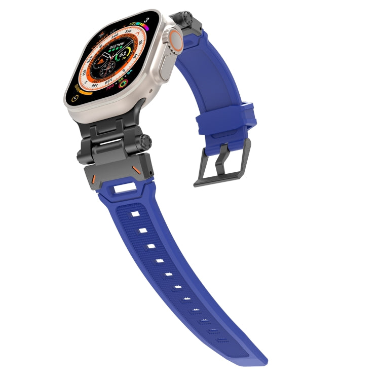 For Apple Watch SE 2023 44mm Stainless Steel Connector TPU Watch Band(Black Blue) - free shipping - PMC TechLife - Order now!