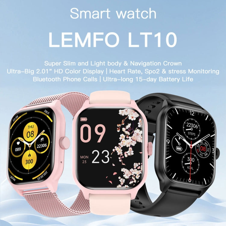 LEMFO LT10 2.01 inch TFT Screen Smart Watch Supports Bluetooth Call / Health Monitoring, Silicone Strap(Black) - Smart Watches by LEMFO | Online Shopping South Africa | PMC TechLife | Buy Now Pay Later Mobicred