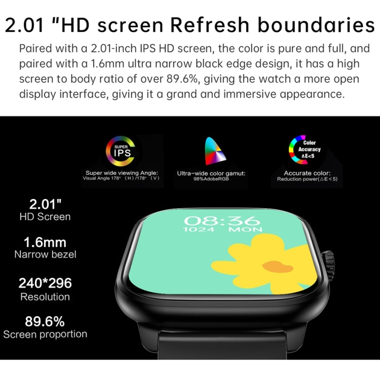 Y80 2.01 inch IPS HD Screen Smart Watch Supports Bluetooth Call / Wellness Tracking(Black) - Smart Watches by PMC TechLife | Online Shopping South Africa | PMC TechLife | Buy Now Pay Later Mobicred