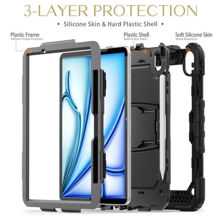For iPad Air 11 2025 / 2024 Silicone Hydric PC Tablet Case with Shoulder Strap & Holder(Black) - iPad Air 11 2025 / 2024 Cases by PMC TechLife | Online Shopping South Africa | PMC TechLife | Buy Now Pay Later Mobicred