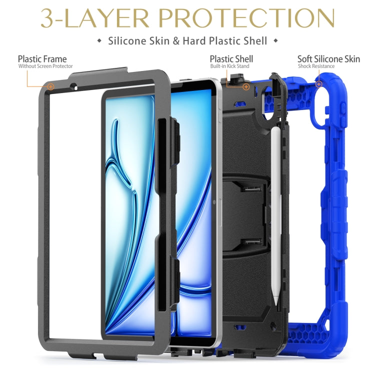 For iPad Air 11 2025 / 2024 Silicone Hydric PC Tablet Case with Shoulder Strap & Holder(Blue) - iPad Air 11 2025 / 2024 Cases by PMC TechLife | Online Shopping South Africa | PMC TechLife | Buy Now Pay Later Mobicred