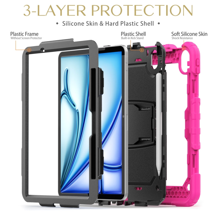 For iPad Air 11 2024 Silicone Hydric PC Tablet Case with Shoulder Strap & Holder(Rose Red) - iPad Air 11 2024 Cases by PMC TechLife | Online Shopping South Africa | PMC TechLife | Buy Now Pay Later Mobicred