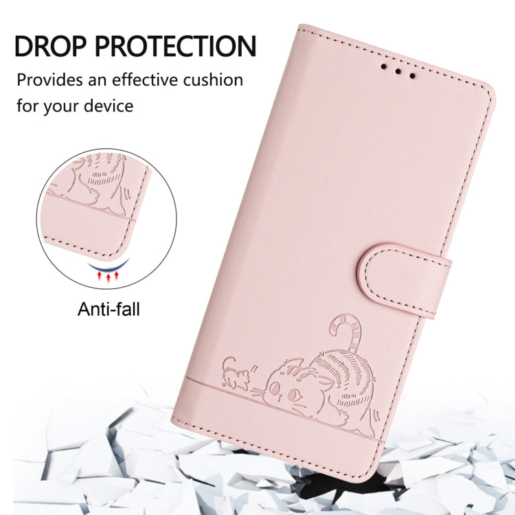 For Blackview A52 Cat Rat Embossed Pattern RFID Leather Phone Case with Lanyard(Pink) - More Brand by PMC TechLife | Online Shopping South Africa | PMC TechLife | Buy Now Pay Later Mobicred
