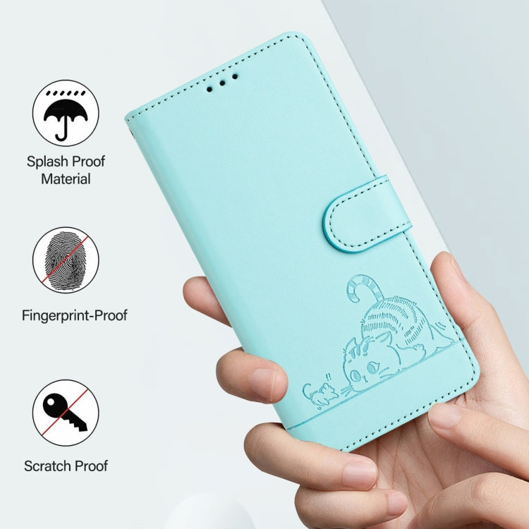 For Blackview A53 Cat Rat Embossed Pattern RFID Leather Phone Case with Lanyard(Mint Green) - More Brand by PMC TechLife | Online Shopping South Africa | PMC TechLife | Buy Now Pay Later Mobicred