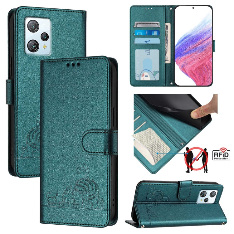 For Blackview A53 Cat Rat Embossed Pattern RFID Leather Phone Case with Lanyard(Peacock Green) - More Brand by PMC TechLife | Online Shopping South Africa | PMC TechLife | Buy Now Pay Later Mobicred