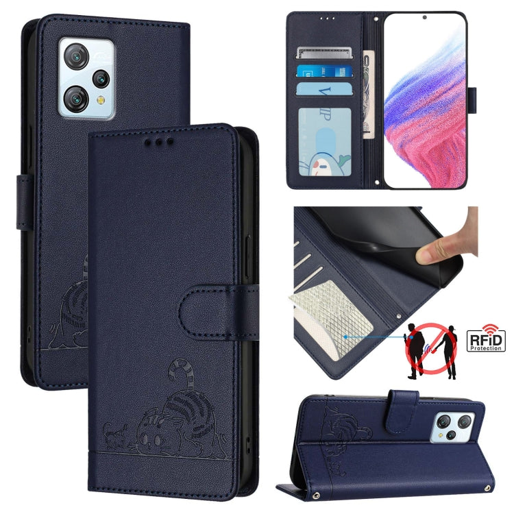 For Blackview A53 Cat Rat Embossed Pattern RFID Leather Phone Case with Lanyard(Blue) - More Brand by PMC TechLife | Online Shopping South Africa | PMC TechLife | Buy Now Pay Later Mobicred