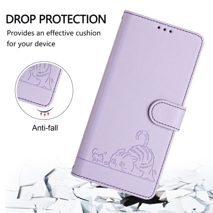 For Blackview A53 Cat Rat Embossed Pattern RFID Leather Phone Case with Lanyard(Purple) - More Brand by PMC TechLife | Online Shopping South Africa | PMC TechLife | Buy Now Pay Later Mobicred