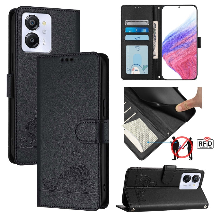For Blackview Color 8 Cat Rat Embossed Pattern RFID Leather Phone Case with Lanyard(Black) - More Brand by PMC TechLife | Online Shopping South Africa | PMC TechLife | Buy Now Pay Later Mobicred