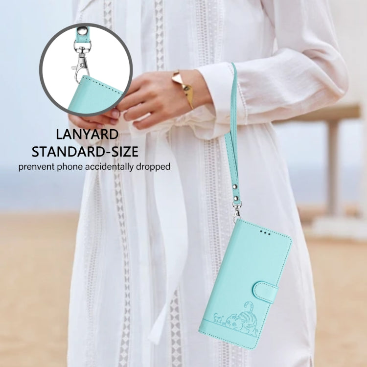 For Blackview Shark 8 Cat Rat Embossed Pattern RFID Leather Phone Case with Lanyard(Mint Green) - More Brand by PMC TechLife | Online Shopping South Africa | PMC TechLife | Buy Now Pay Later Mobicred