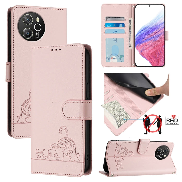 For Blackview Shark 8 Cat Rat Embossed Pattern RFID Leather Phone Case with Lanyard(Pink) - More Brand by PMC TechLife | Online Shopping South Africa | PMC TechLife | Buy Now Pay Later Mobicred