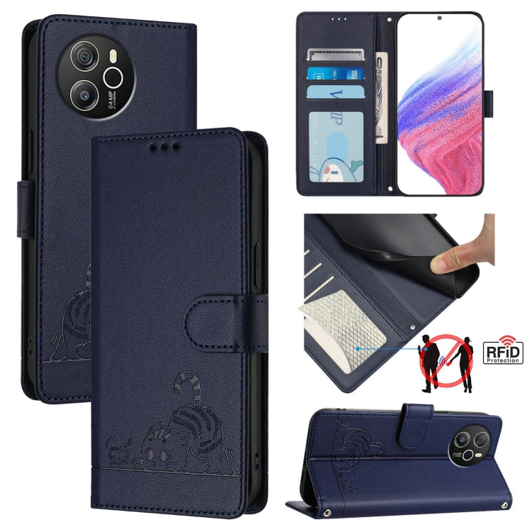 For Blackview Shark 8 Cat Rat Embossed Pattern RFID Leather Phone Case with Lanyard(Blue) - More Brand by PMC TechLife | Online Shopping South Africa | PMC TechLife | Buy Now Pay Later Mobicred