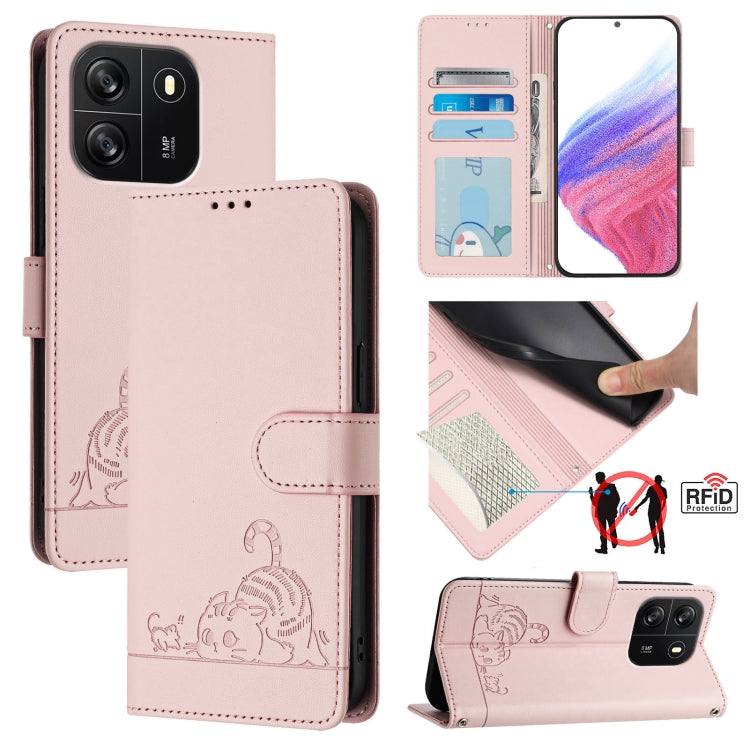 For Blackview Wave 6C Cat Rat Embossed Pattern RFID Leather Phone Case with Lanyard(Pink) - More Brand by PMC TechLife | Online Shopping South Africa | PMC TechLife | Buy Now Pay Later Mobicred