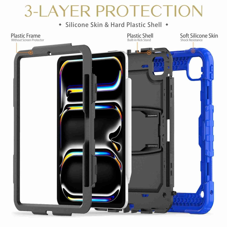 For iPad Pro 11 2024 Silicone Hydric PC Tablet Case with Shoulder Strap & Holder(Blue) - iPad Pro 11 2024 Cases by PMC TechLife | Online Shopping South Africa | PMC TechLife | Buy Now Pay Later Mobicred