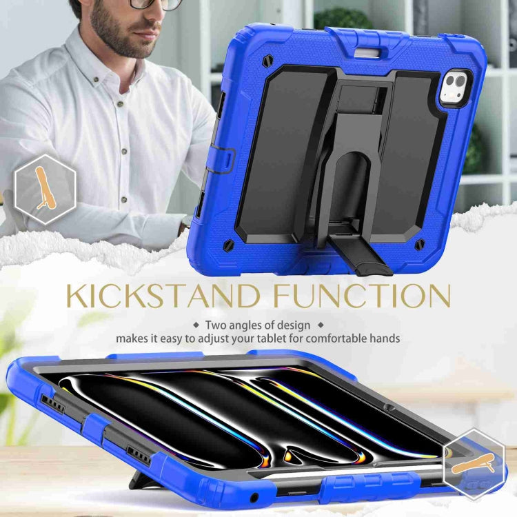 For iPad Pro 11 2024 Silicone Hydric PC Tablet Case with Shoulder Strap & Holder(Blue) - iPad Pro 11 2024 Cases by PMC TechLife | Online Shopping South Africa | PMC TechLife | Buy Now Pay Later Mobicred
