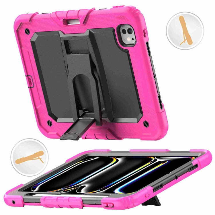 For iPad Pro 11 2024 Silicone Hydric PC Tablet Case with Shoulder Strap & Holder(Rose Red) - iPad Pro 11 2024 Cases by PMC TechLife | Online Shopping South Africa | PMC TechLife | Buy Now Pay Later Mobicred