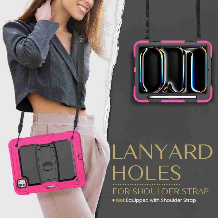 For iPad Pro 11 2024 Silicone Hydric PC Tablet Case with Shoulder Strap & Holder(Rose Red) - iPad Pro 11 2024 Cases by PMC TechLife | Online Shopping South Africa | PMC TechLife | Buy Now Pay Later Mobicred