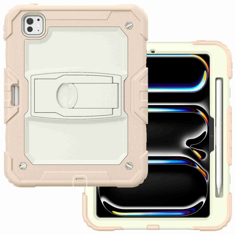 For iPad Pro 11 2024 Silicone Hydric PC Tablet Case with Shoulder Strap & Holder(Beige Rose Gold) - iPad Pro 11 2024 Cases by PMC TechLife | Online Shopping South Africa | PMC TechLife | Buy Now Pay Later Mobicred