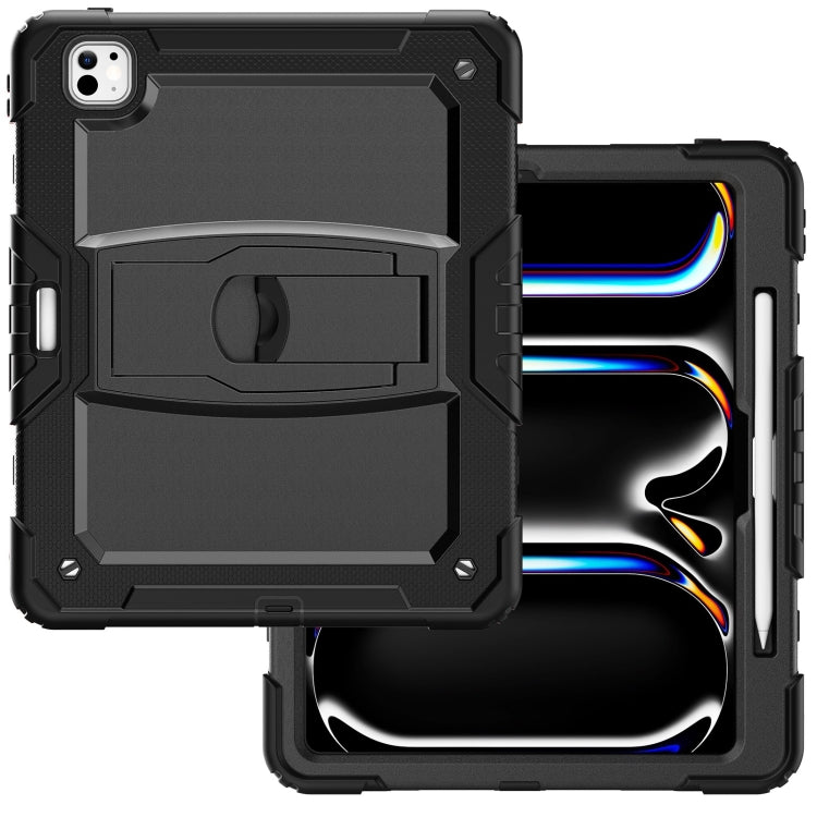 For iPad Pro 13 2024 Silicone Hydric PC Tablet Case with Shoulder Strap & Holder(Black) - iPad Pro 13 2024 Cases by PMC TechLife | Online Shopping South Africa | PMC TechLife | Buy Now Pay Later Mobicred