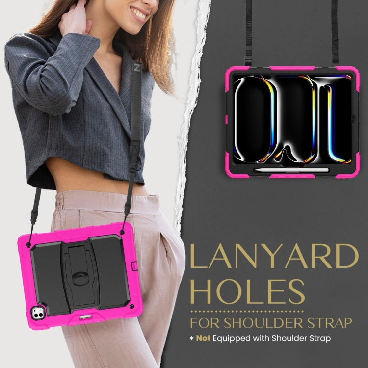 For iPad Pro 13 2024 Silicone Hydric PC Tablet Case with Shoulder Strap & Holder(Rose Red) - iPad Pro 13 2024 Cases by PMC TechLife | Online Shopping South Africa | PMC TechLife | Buy Now Pay Later Mobicred