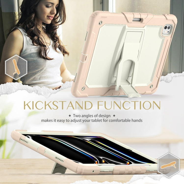 For iPad Pro 13 2024 Silicone Hydric PC Tablet Case with Shoulder Strap & Holder(Beige Rose Gold) - iPad Pro 13 2024 Cases by PMC TechLife | Online Shopping South Africa | PMC TechLife | Buy Now Pay Later Mobicred