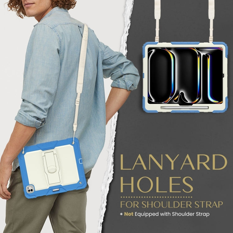 For iPad Pro 13 2024 Silicone Hydric PC Tablet Case with Shoulder Strap & Holder(Beige Cyan-blue) - free shipping - PMC TechLife - Order now!
