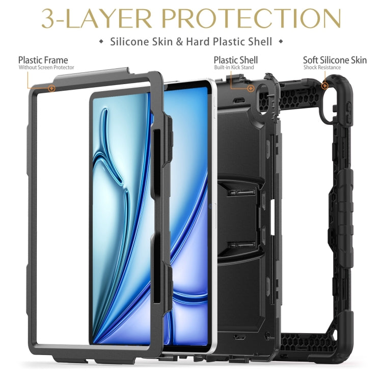 For iPad Air 13 2025 / 2024 Silicone Hydric PC Tablet Case with Shoulder Strap & Holder(Black) - iPad Air 13 2025 / 2024 Cases by PMC TechLife | Online Shopping South Africa | PMC TechLife | Buy Now Pay Later Mobicred