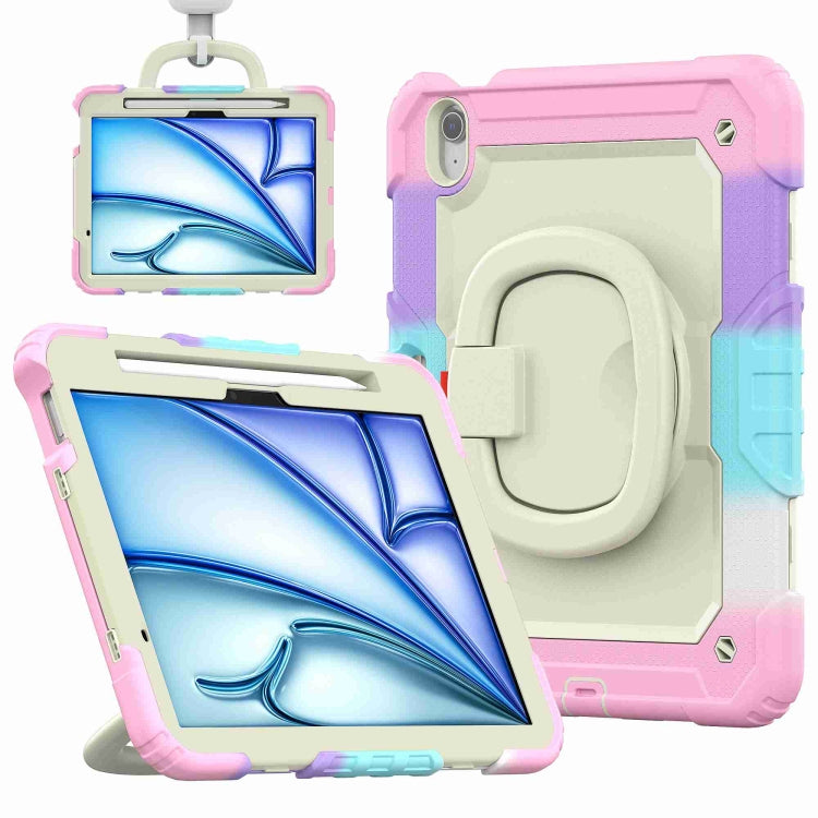 For iPad Air 11 2025 / 2024 Handle Silicone Hydric PC Tablet Case with Shoulder Strap(Rainbow Pink) - iPad Air 11 2025 / 2024 Cases by PMC TechLife | Online Shopping South Africa | PMC TechLife | Buy Now Pay Later Mobicred