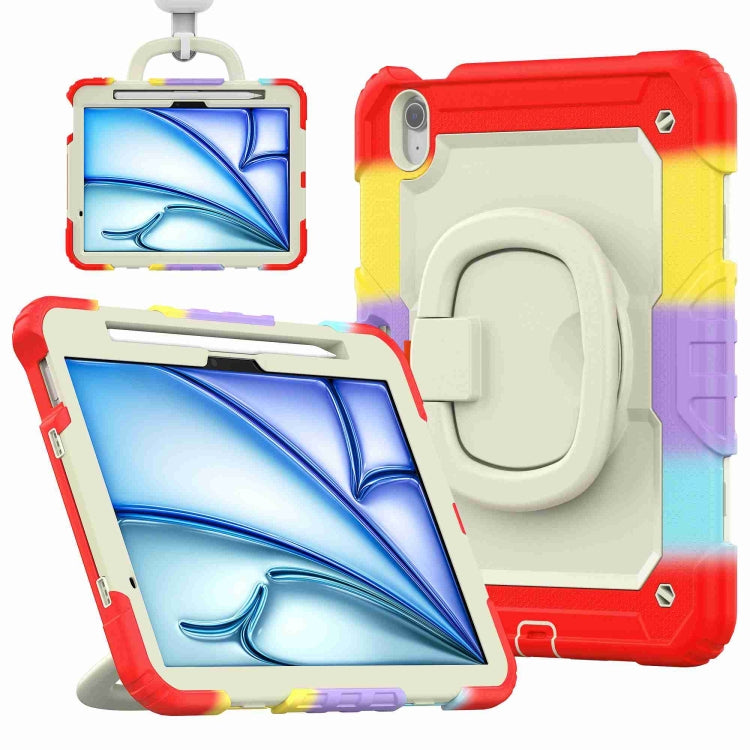 For iPad Air 11 2025 / 2024 Handle Silicone Hydric PC Tablet Case with Shoulder Strap(Rainbow Red) - free shipping - PMC TechLife - Order now!