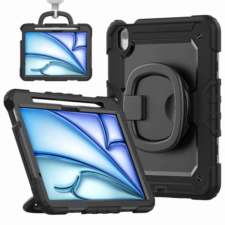 For iPad Air 11 2024 Handle Silicone Hydric PC Tablet Case with Shoulder Strap(Black) - iPad Air 11 2024 Cases by PMC TechLife | Online Shopping South Africa | PMC TechLife | Buy Now Pay Later Mobicred