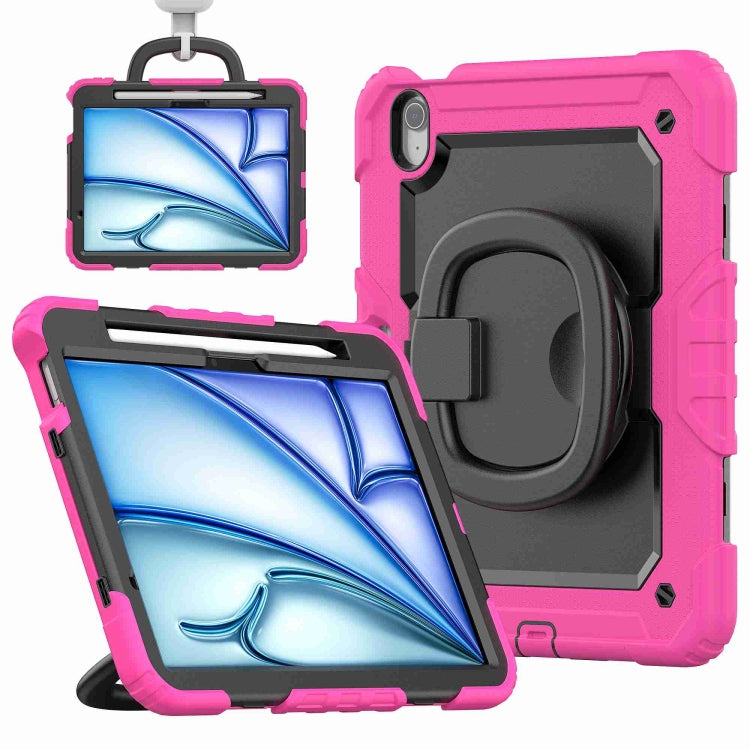 For iPad Air 11 2024 Handle Silicone Hydric PC Tablet Case with Shoulder Strap(Rose Red) - iPad Air 11 2024 Cases by PMC TechLife | Online Shopping South Africa | PMC TechLife | Buy Now Pay Later Mobicred