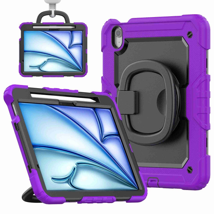 For iPad Air 11 2024 Handle Silicone Hydric PC Tablet Case with Shoulder Strap(Purple) - iPad Air 11 2024 Cases by PMC TechLife | Online Shopping South Africa | PMC TechLife | Buy Now Pay Later Mobicred
