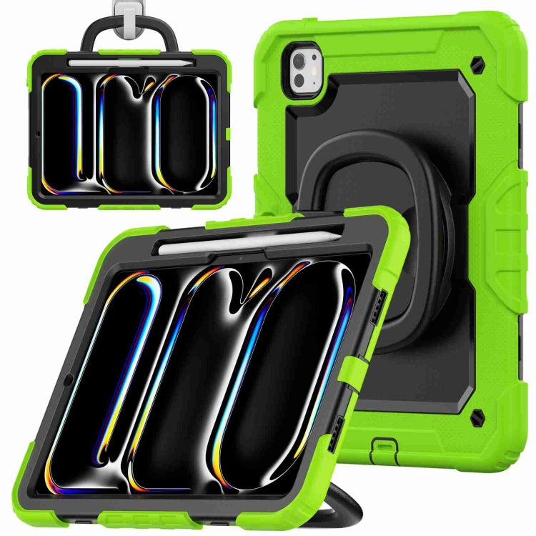 For iPad Pro 11 2024 Handle Silicone Hydric PC Tablet Case with Shoulder Strap(Yellow Green) - free shipping - PMC TechLife - Order now!