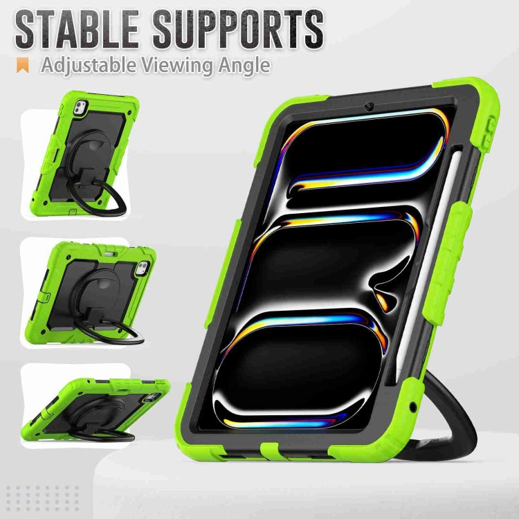 For iPad Pro 11 2024 Handle Silicone Hydric PC Tablet Case with Shoulder Strap(Yellow Green) - free shipping - PMC TechLife - Order now!