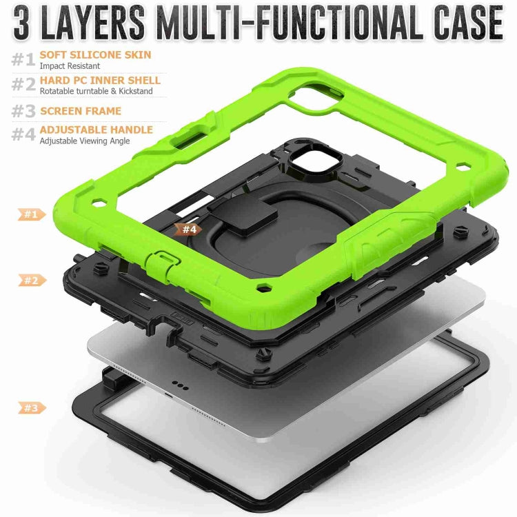 For iPad Pro 11 2024 Handle Silicone Hydric PC Tablet Case with Shoulder Strap(Yellow Green) - free shipping - PMC TechLife - Order now!