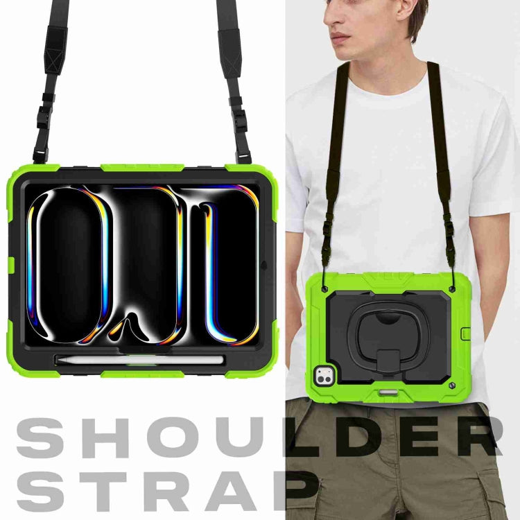 For iPad Pro 11 2024 Handle Silicone Hydric PC Tablet Case with Shoulder Strap(Yellow Green) - free shipping - PMC TechLife - Order now!