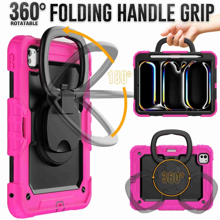 For iPad Pro 11 2024 Handle Silicone Hydric PC Tablet Case with Shoulder Strap(Rose Red) - iPad Pro 11 2024 Cases by PMC TechLife | Online Shopping South Africa | PMC TechLife | Buy Now Pay Later Mobicred