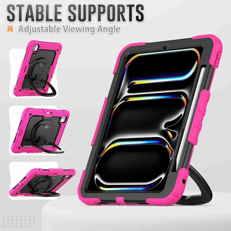 For iPad Pro 11 2024 Handle Silicone Hydric PC Tablet Case with Shoulder Strap(Rose Red) - iPad Pro 11 2024 Cases by PMC TechLife | Online Shopping South Africa | PMC TechLife | Buy Now Pay Later Mobicred