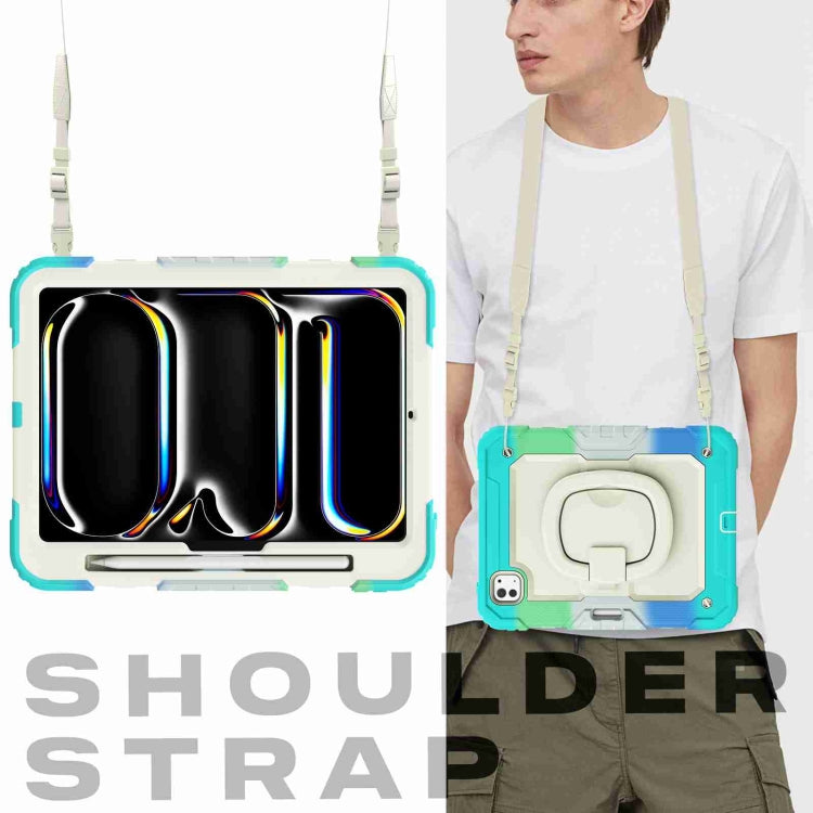 For iPad Pro 11 2024 Handle Silicone Hydric PC Tablet Case with Shoulder Strap(Camouflage Light Blue) - free shipping - PMC TechLife - Order now!