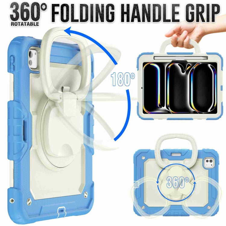 For iPad Pro 11 2024 Handle Silicone Hydric PC Tablet Case with Shoulder Strap(Beige Cyan-blue) - iPad Pro 11 2024 Cases by PMC TechLife | Online Shopping South Africa | PMC TechLife | Buy Now Pay Later Mobicred