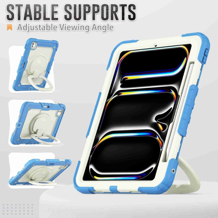 For iPad Pro 11 2024 Handle Silicone Hydric PC Tablet Case with Shoulder Strap(Beige Cyan-blue) - iPad Pro 11 2024 Cases by PMC TechLife | Online Shopping South Africa | PMC TechLife | Buy Now Pay Later Mobicred