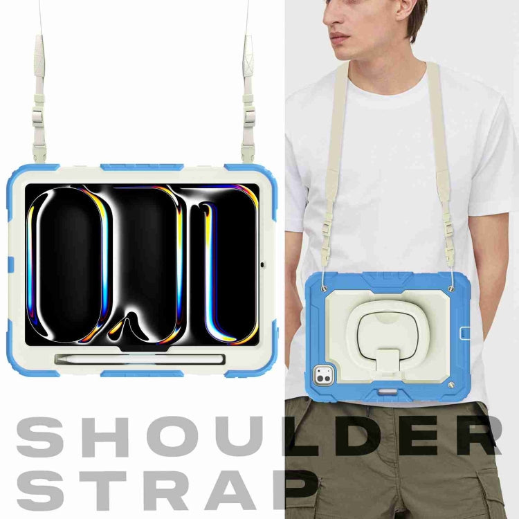 For iPad Pro 11 2024 Handle Silicone Hydric PC Tablet Case with Shoulder Strap(Beige Cyan-blue) - iPad Pro 11 2024 Cases by PMC TechLife | Online Shopping South Africa | PMC TechLife | Buy Now Pay Later Mobicred