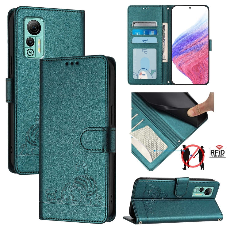 For Ulefone Note 14 Cat Rat Embossed Pattern RFID Leather Phone Case with Lanyard(Peacock Green) - Ulefone Cases by PMC Jewellery | Online Shopping South Africa | PMC Jewellery | Buy Now Pay Later Mobicred