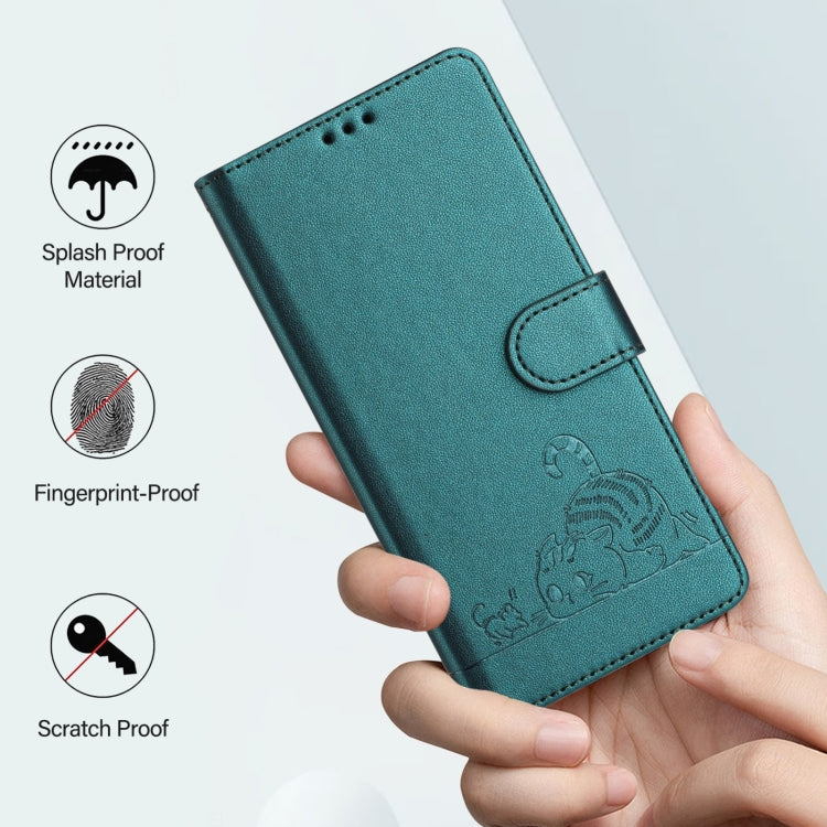 For Ulefone Note 14 Cat Rat Embossed Pattern RFID Leather Phone Case with Lanyard(Peacock Green) - Ulefone Cases by PMC Jewellery | Online Shopping South Africa | PMC Jewellery | Buy Now Pay Later Mobicred